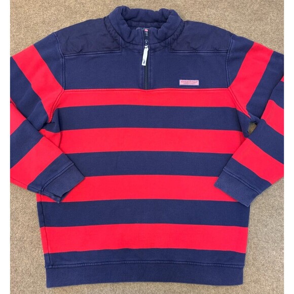 Vineyard Vines Shep Shirt Mens L Striped Cotton Sweater Long Sleeve 1/4 Zip - Picture 1 of 6